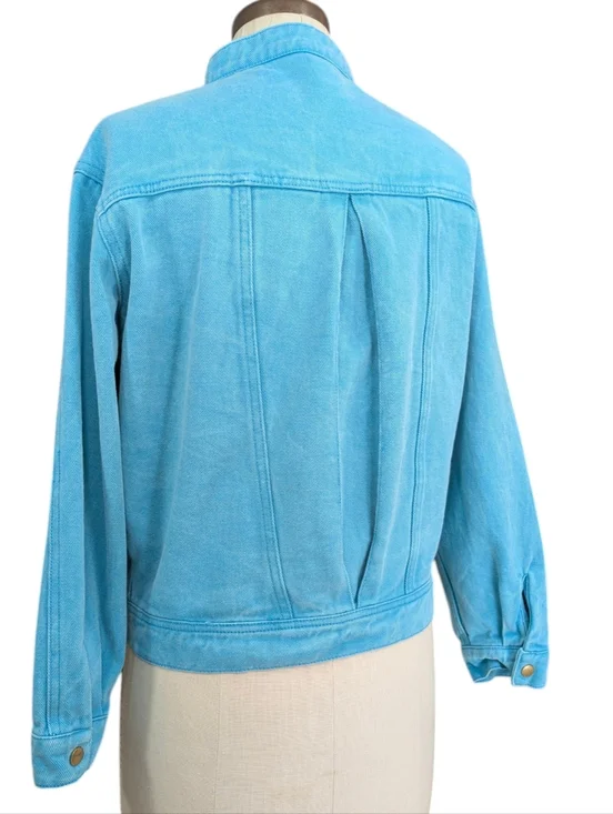 ELF SACK Turquoise Cotton Denim Jacket With Embroidered Cherries. Medium. - Picture 13 of 16